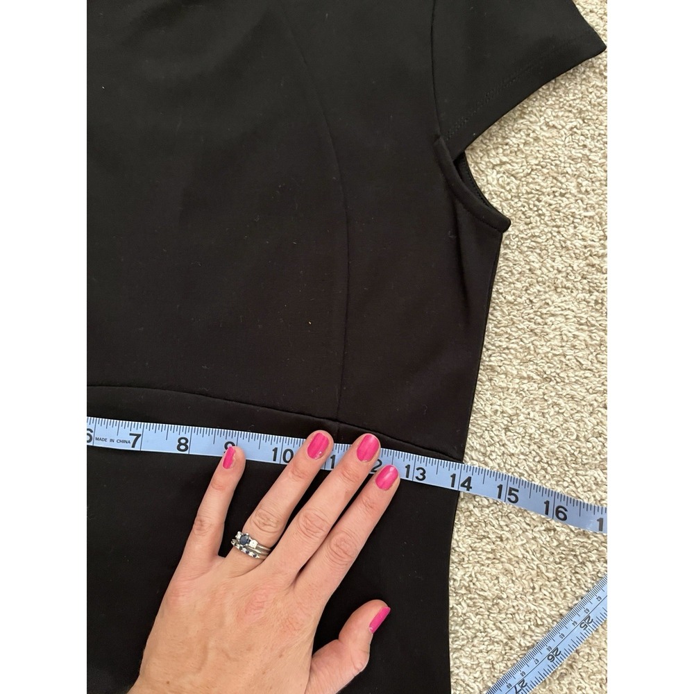 Women's Black Midi Body Con Capped Sleeved Zippered Dress Size Med Classy Sexy - Picture 9 of 10